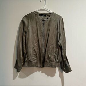 ✨ Zara Metallic Satin Bomber Jacket – Sage Green – Size Small ✨